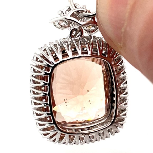 Morganite 13.30ct Natural Diamonds Solid 18K White Gold Pendant - Picture 3 of 7